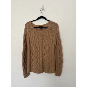 J. Crew Collection Merino Wool Camel Blend Cable Knit Crewneck Sweater Sz Medium
